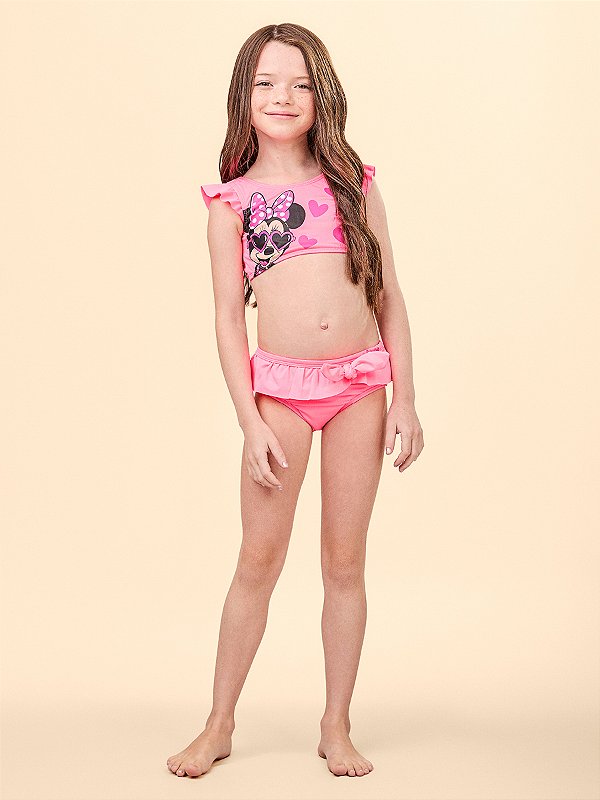 Biquini Infantil Minnie Rosa Fluor Anime