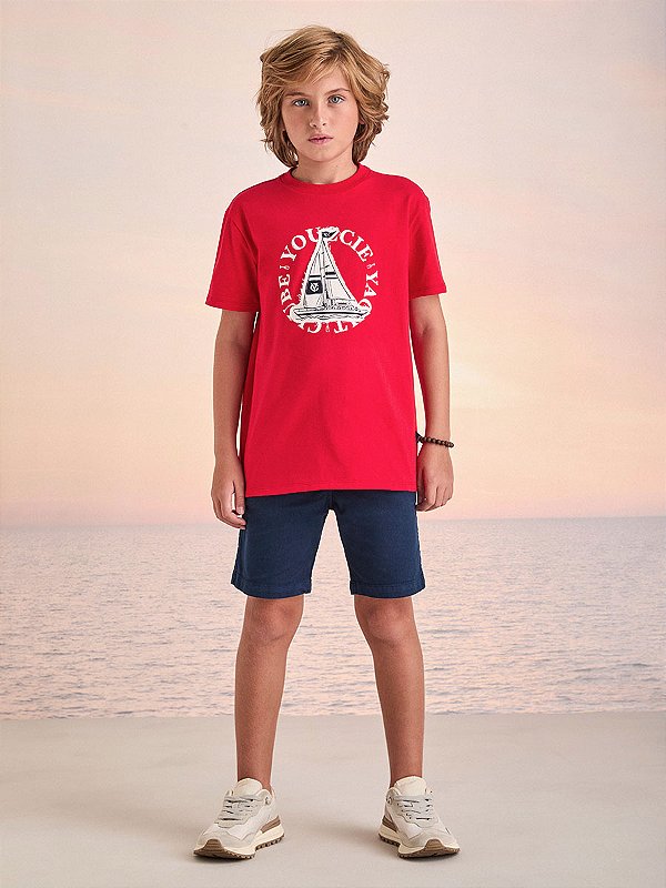 Camiseta Infantil Vermelho Preppy Youcci