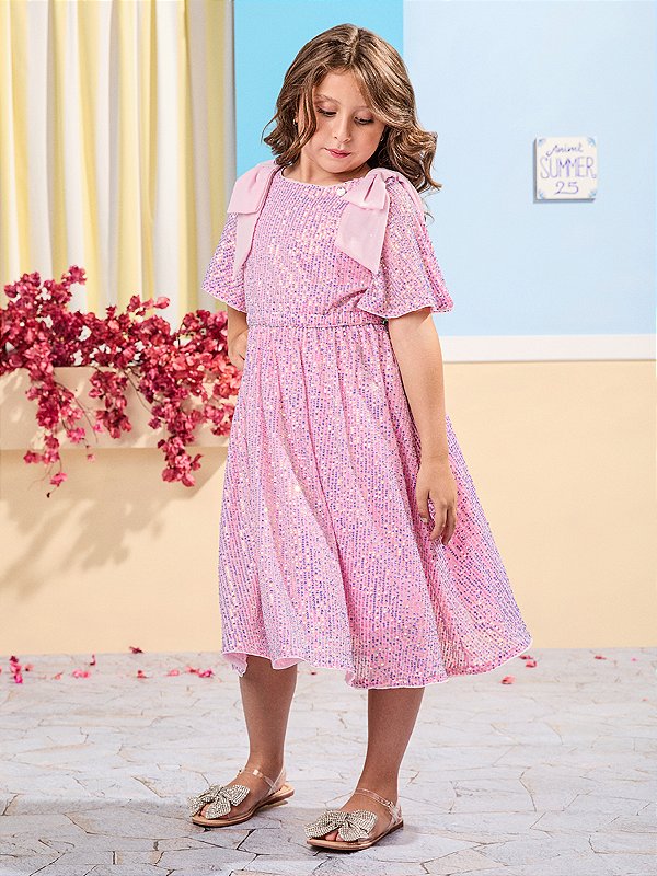 Vestido Infantil Paete Com Laco Anime