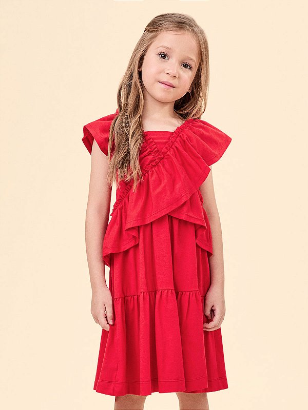 Vestido Babado Infantil Vermelho Preppy Anime