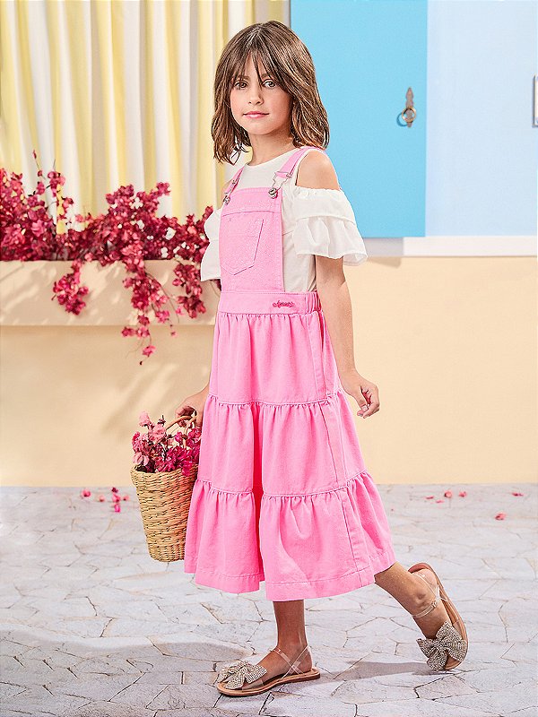 Salopete Infantil De Sarja Neon Pink Glam Anime