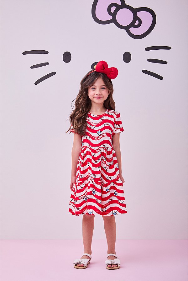 Vestido Infantil Hello Kitty Ondas Momi