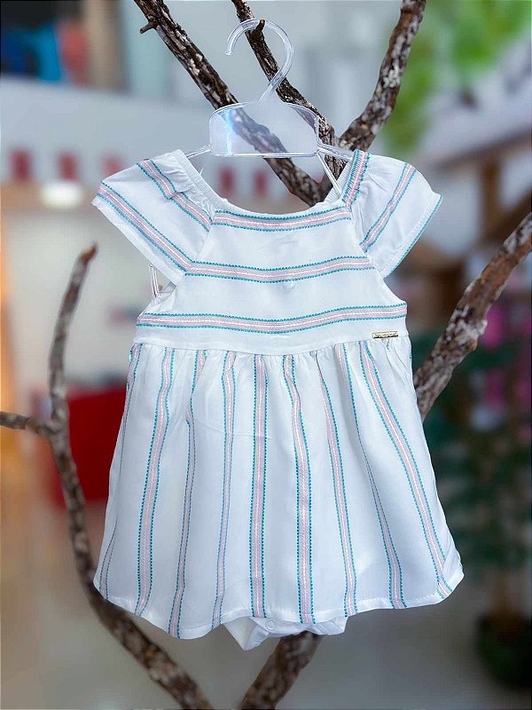 Vestido Com Body Bebe Listras Nini Bambini