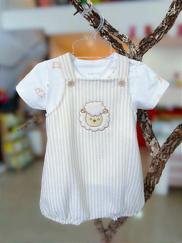 Jardineira Bebe Listrada Carneirinho Nini Bambini