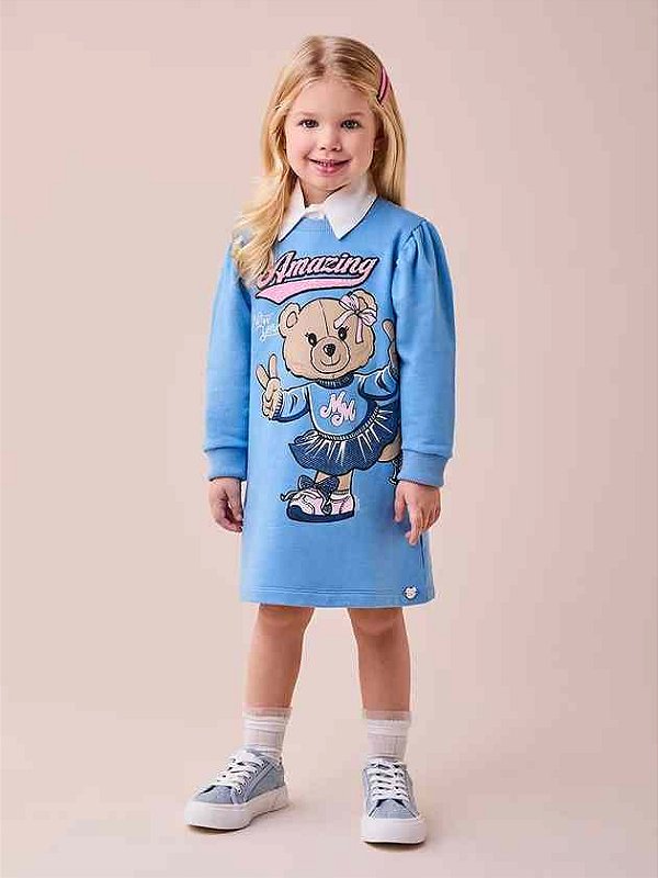 Vestido Infantil Ursinha Com Patch Momi
