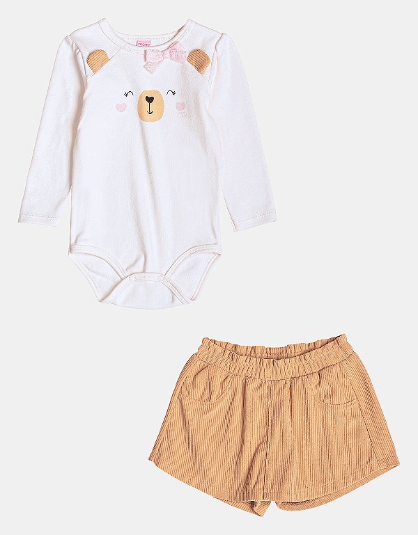 Conjunto Bebe Ursinha Laço Veludo Momi