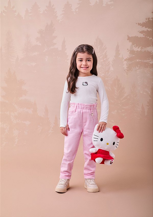 Calca Infantil Sarja Com Pingente Rosa Momi