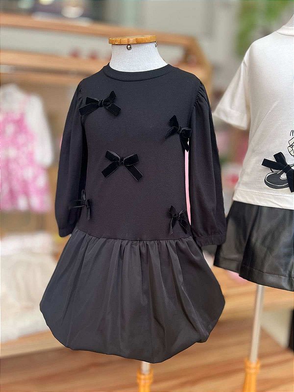 Vestido Infantil Balonê Laços Preto Anime