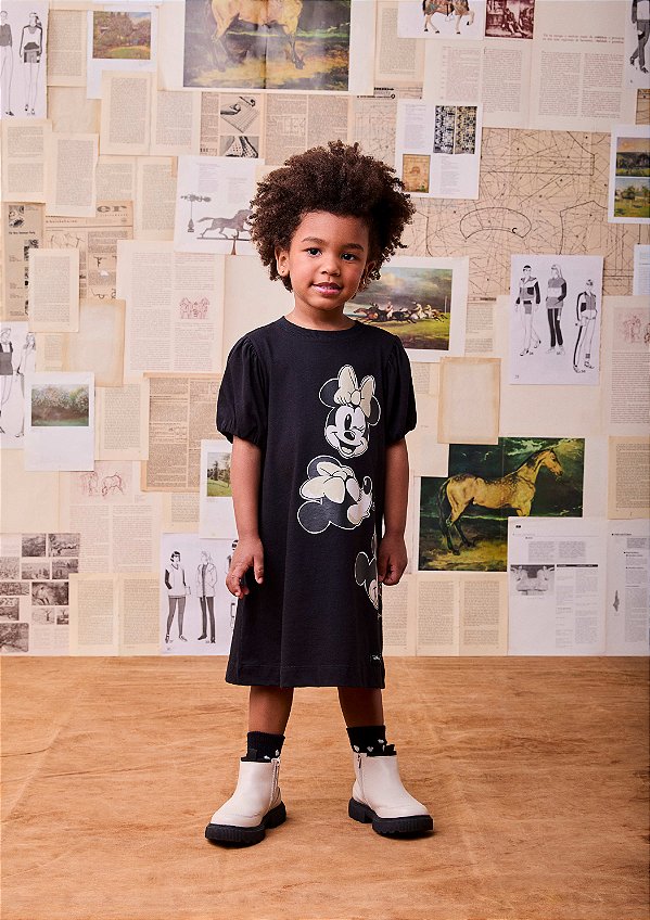 Vestido Infantil Preto Mickey Minnie Anime