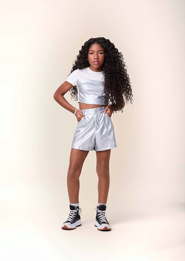 Shorts Teen Metalizado Prata I Am