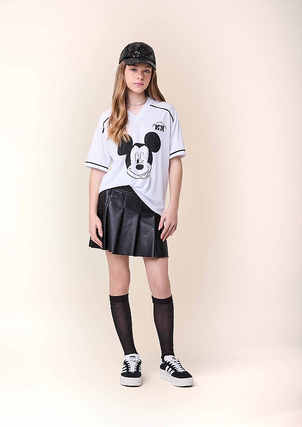 Saia Teen Pregas Pu Black Preto I Am