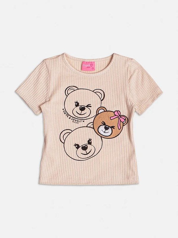 Blusa Infantil Com Patch Ursinha Bege Escuro