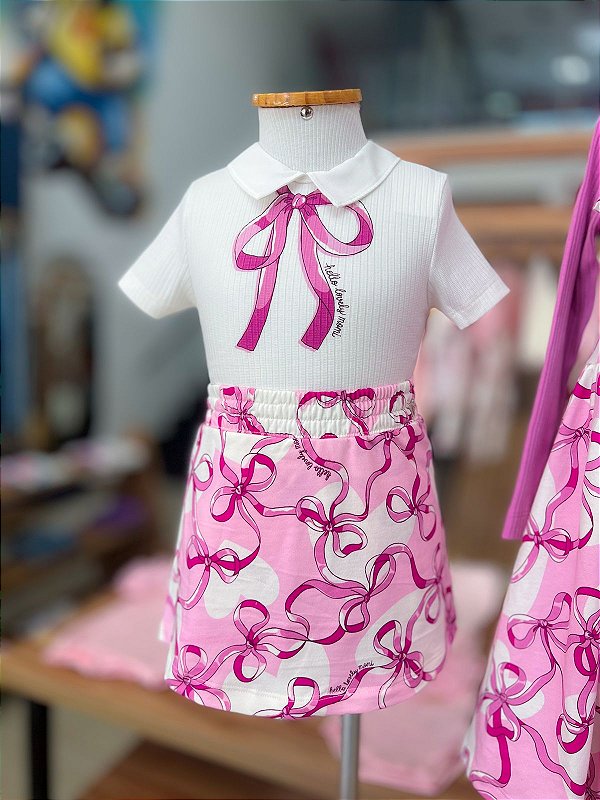 Conjunto Infantil Laço Rosa