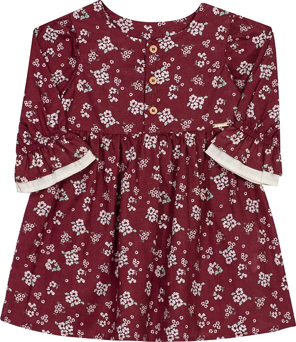 Vestido Infantil Vinho Florzinhas