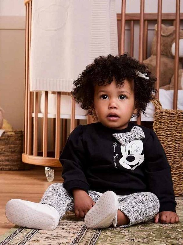 Conjunto Bebe Tweed Laco Minnie Preto