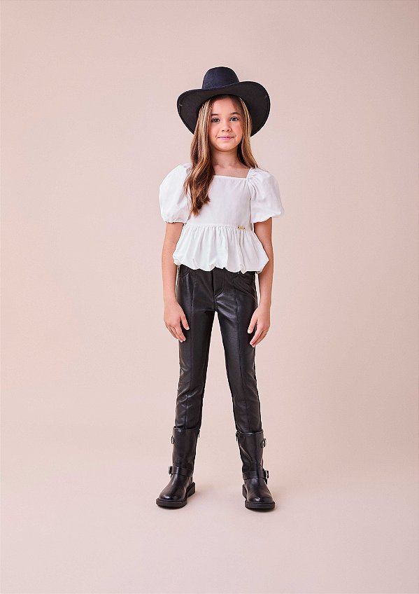Calca Infantil Couro Preto Anime