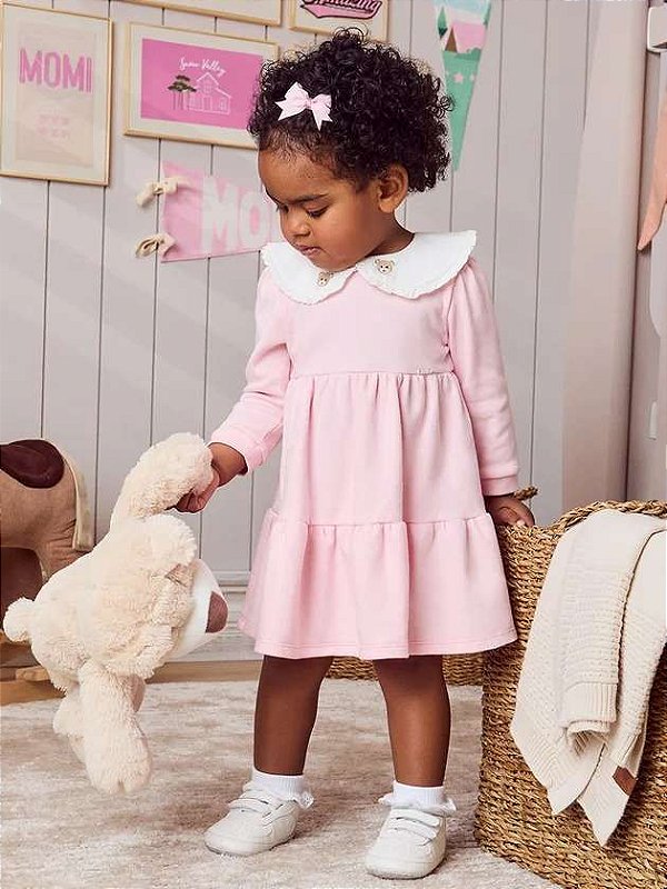 Vestido Bebe Gola Babadinho Rosa