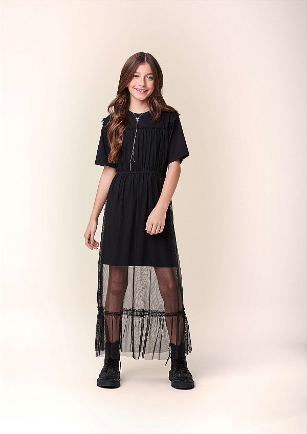 Vestido Midi De Tule  Preto I Am