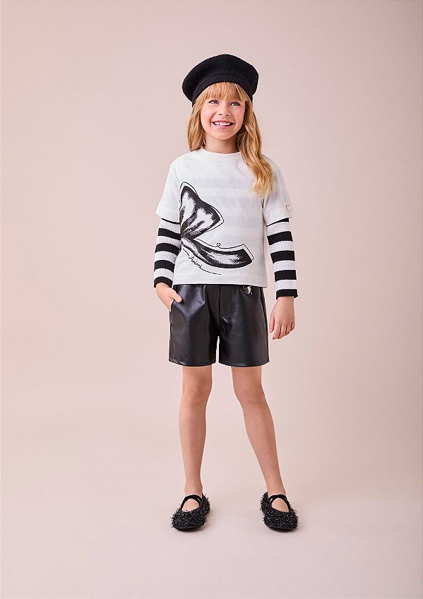 Shorts Couro Infantil Preto Anime