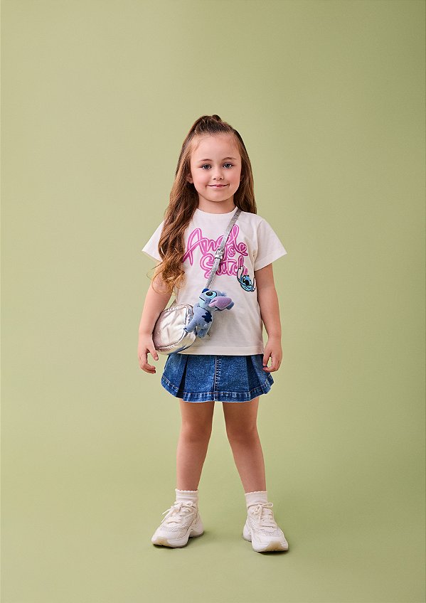 Shorts Saia Jeans Infantil Com Pregas Momi
