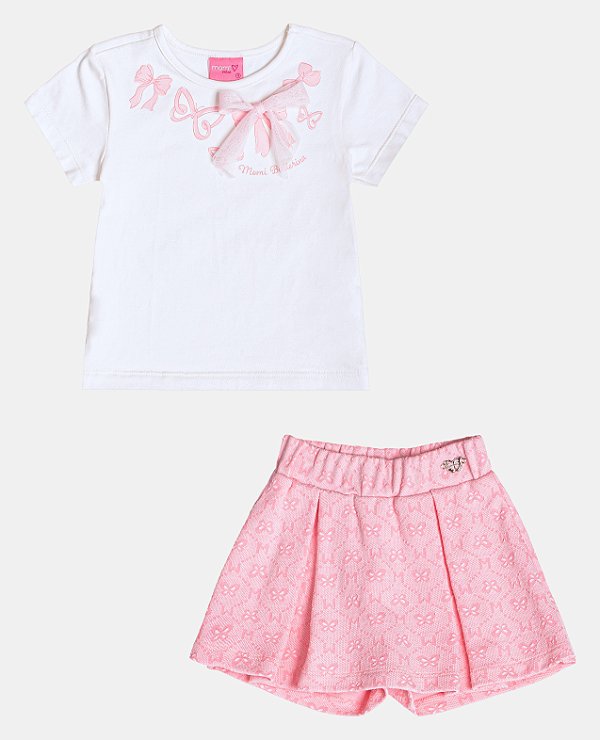 Conjunto Infantil Laço Com Shorts Saia Momi