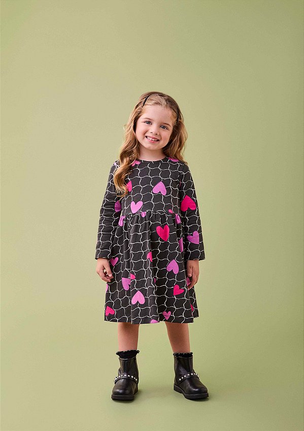 Vestido Infantil Grid E Hearts Momi