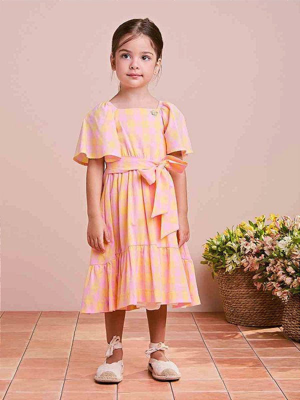 Vestido Infantil Amarelo/rosa Anime