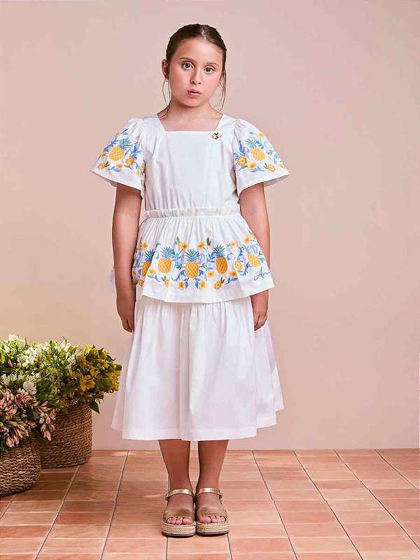 Vestido Infantil Bordado Abacaxi Anime