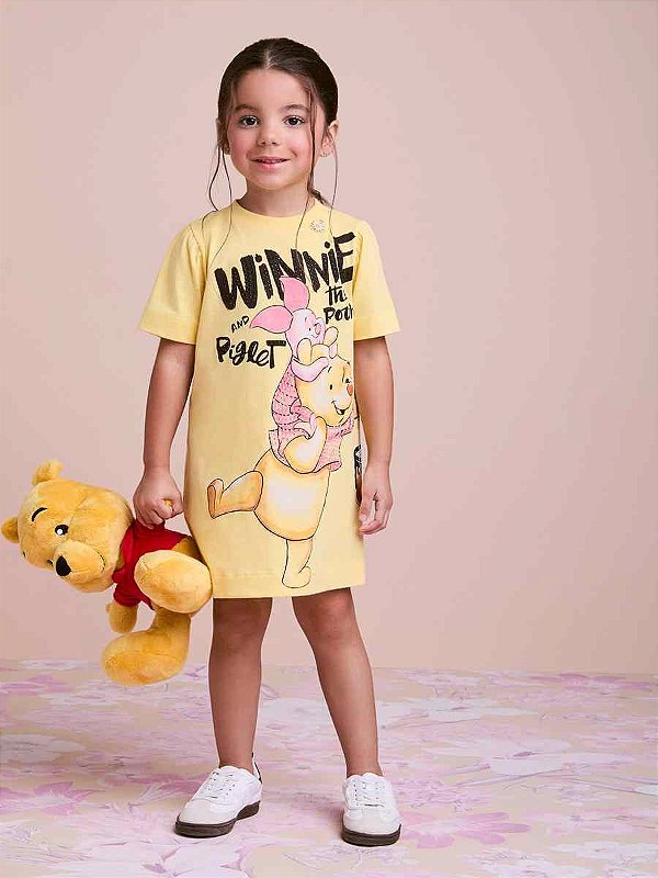 Vestido Infantil Pooh Amarelo Anime