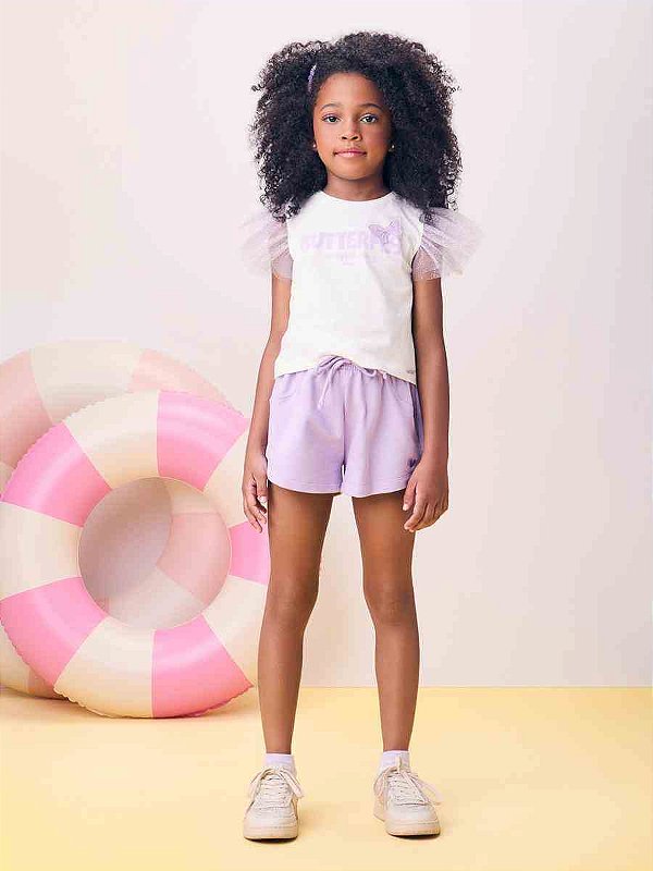 Shorts De Moletom Infantil Lilas Lavanda