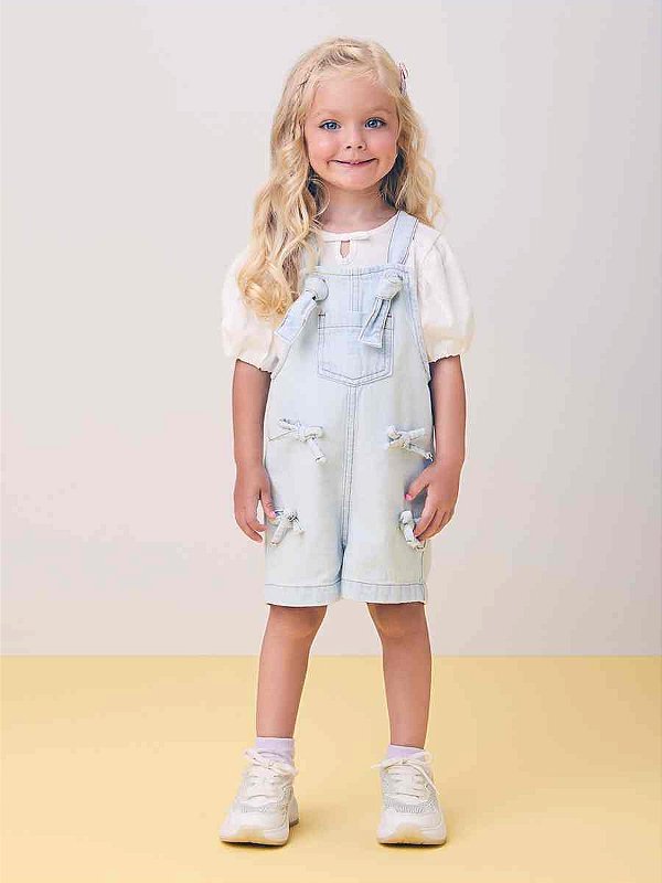 Jardineira Jeans Ingantil Com Lacos Momi