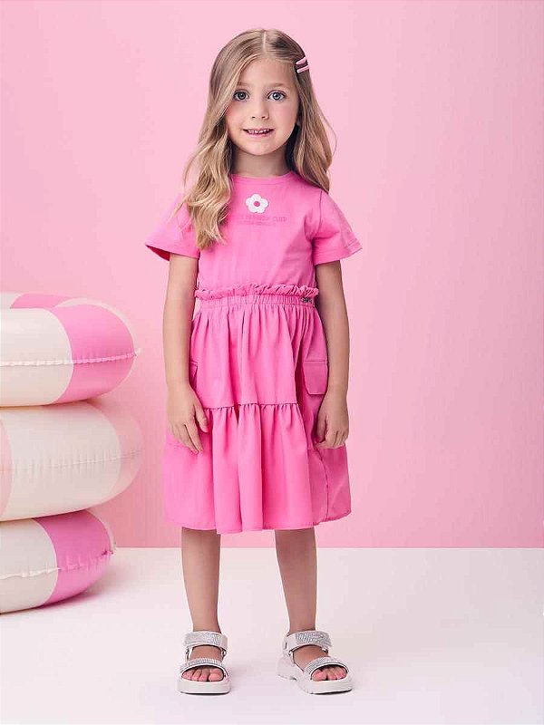 Vestido Saia Infantil Fashion Clube Rosa Momi