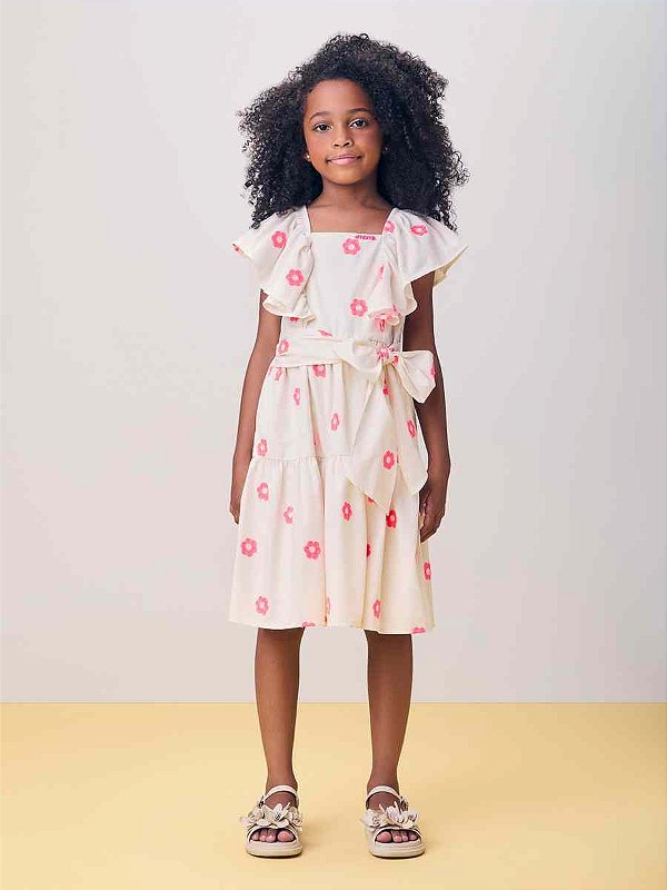 Vestido Infantil Flores Gelo Momi