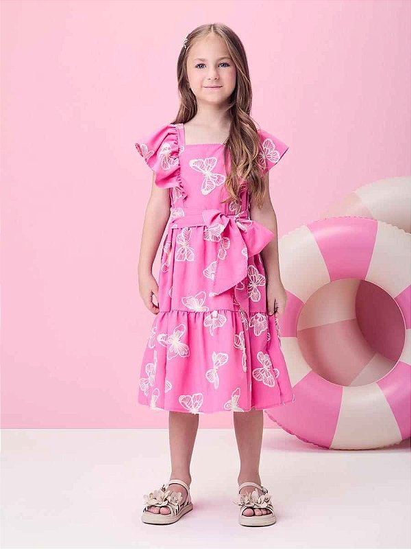 Vestido Infantil Tricoline Borboletas Momi