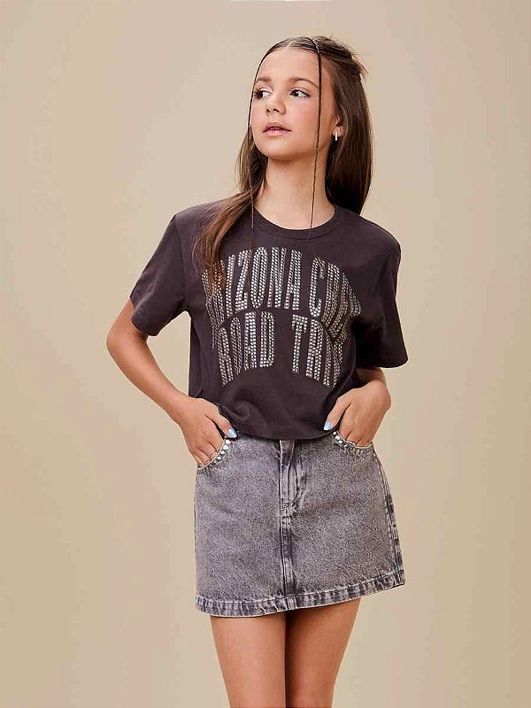 T-shirt Teen Com Strass Grafite Escuro I Am