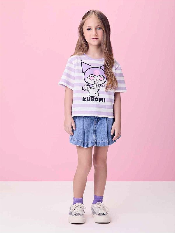 Shorts Saia Infantil Denin Pregas Momi