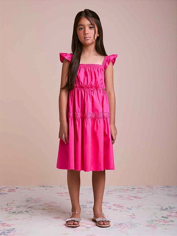 Vestido Infantil Com Babados Pink Neon Anime