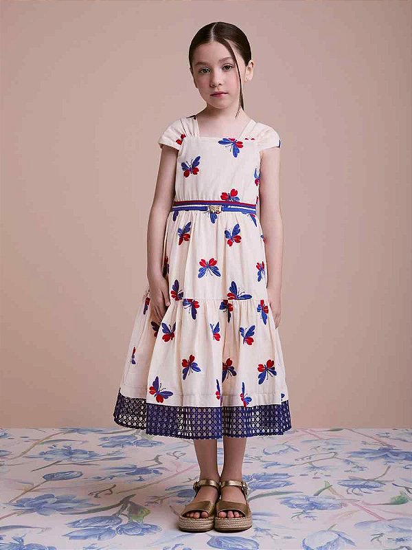 Vestido Infantil Bordado Borboletas Anime