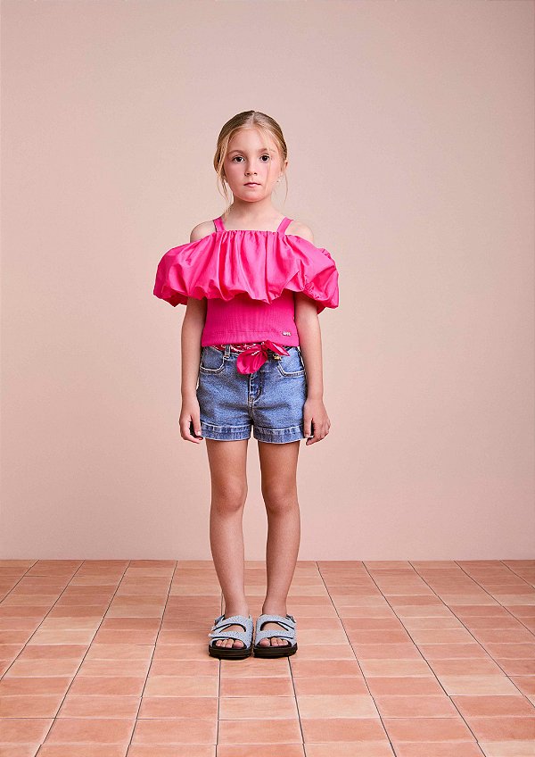 Shorts Jeans Infantil Com Pingente Anime