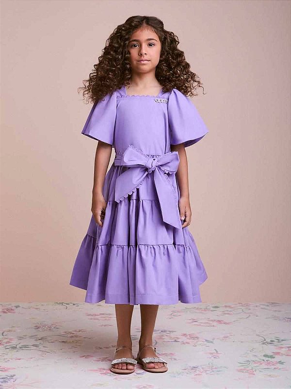 Vestido Infantil Com Laco Lilas Alfazema Anime