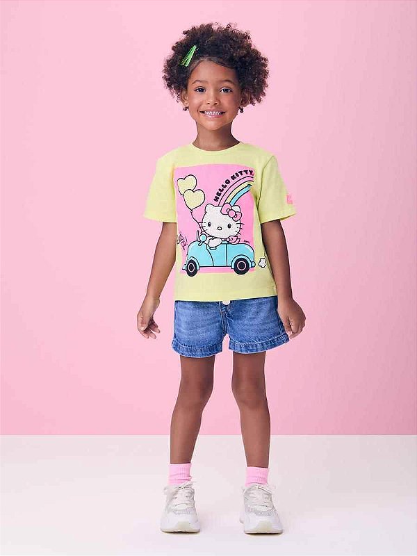 Blusa Infantil Carro Hello Kity Verde Melao Momi