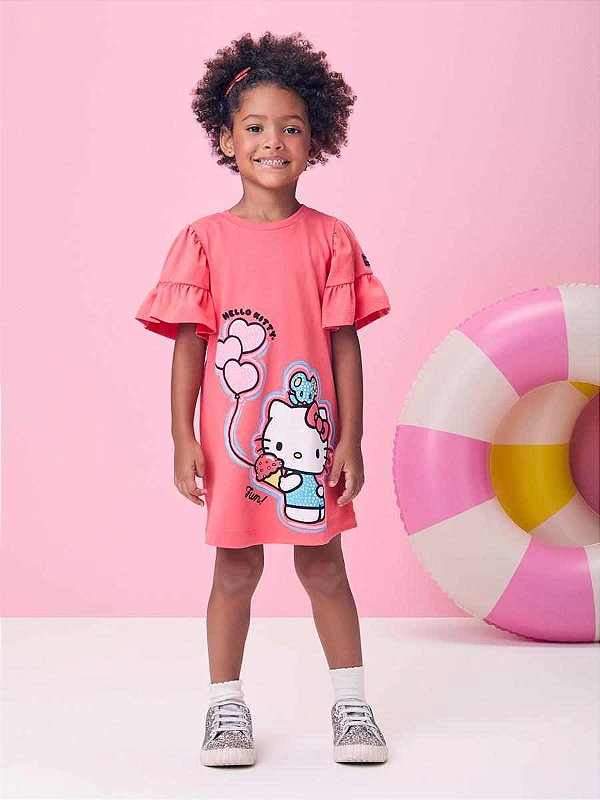 Vestido Infantil Hello Kitty Coral Momi