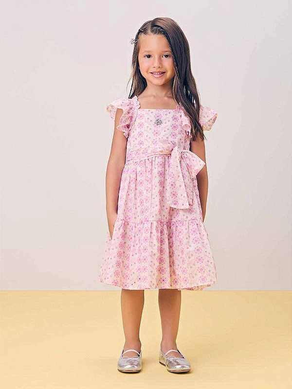 Vestido De Laise Infantil Flor Lilas Momi