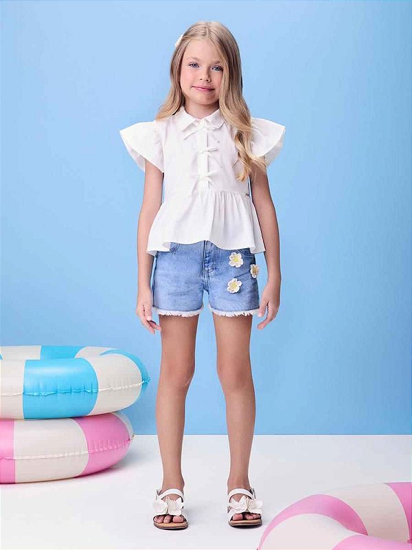 Camisa Infantil Lacinhos Off White Momi