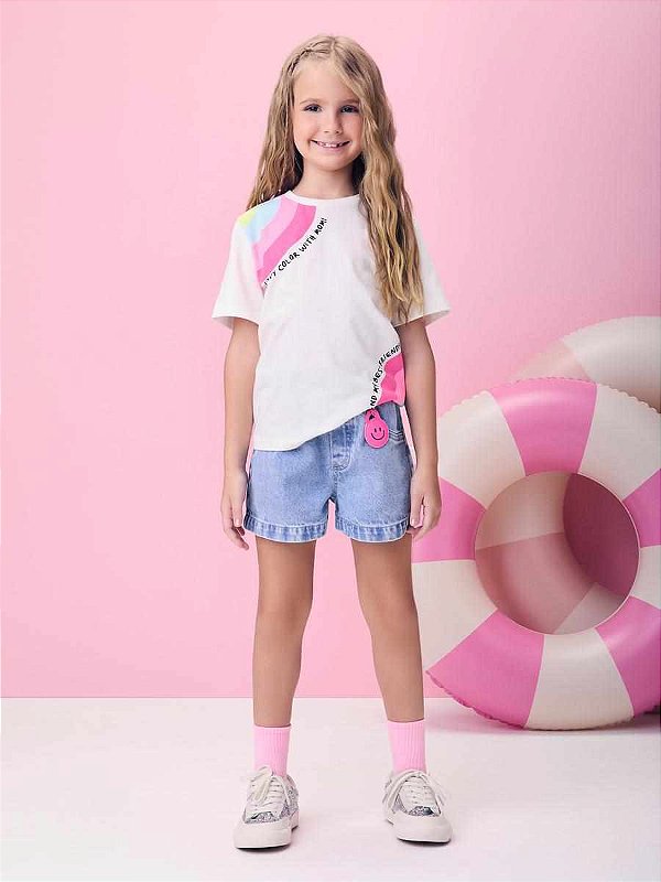 Shorts Jeans Infantil Com Pingente Momi