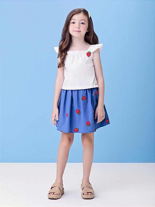 Conjunto Infantil Morangos Com Saia Momi