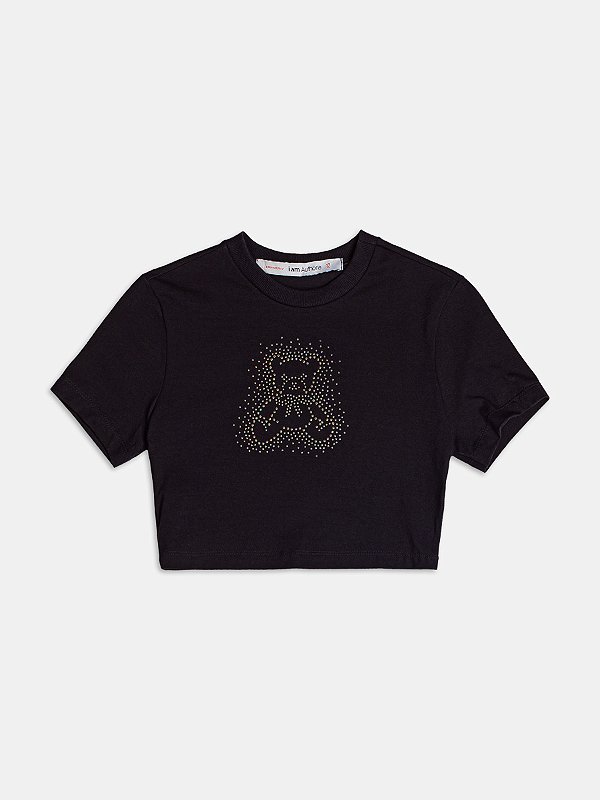 Baby Tee Com Strass Preto I Am
