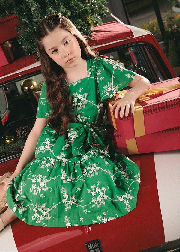Vestido Infantil Laise Verde Folha Anime