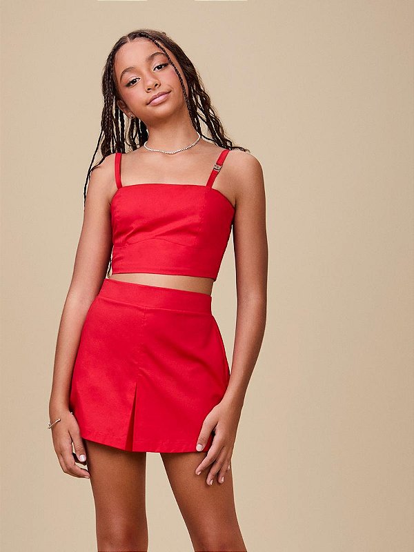 Conjunto Com Saia Shorts Vermelho I Am
