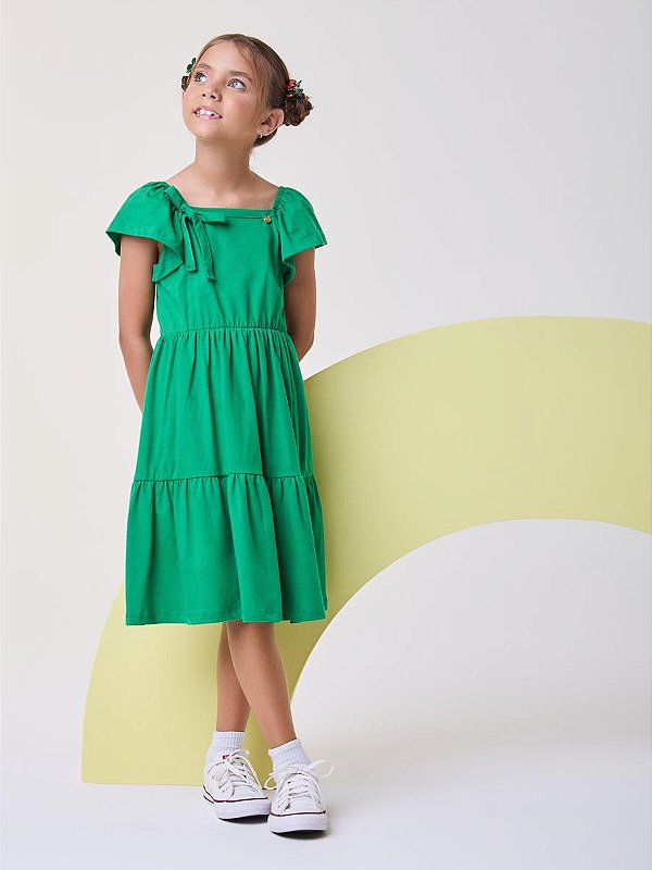 Vestido De Malha Infantil Verde Puro Bimbi